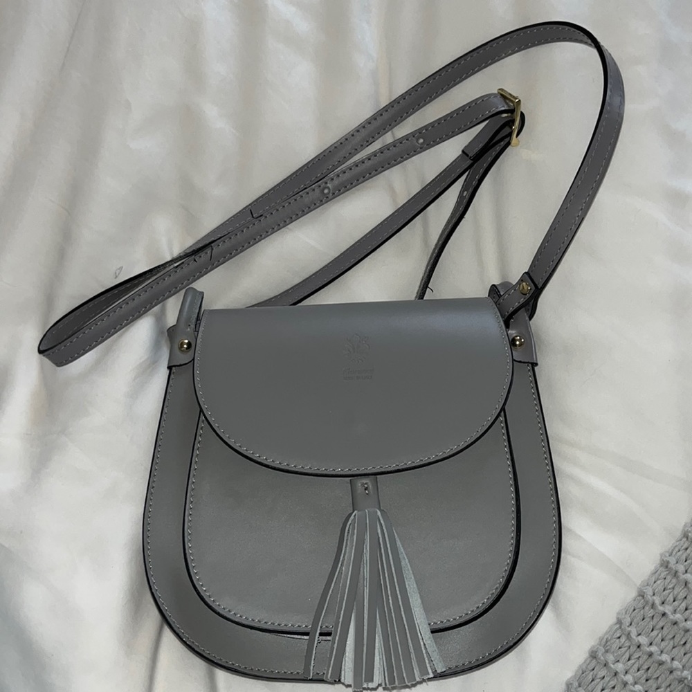 Italian leather gray cross body bag (made in Florence Italy)